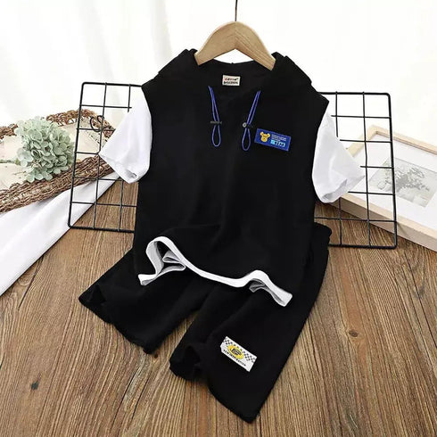 Kids’ Tracksuits - Patchwork Short Sleeve T-Shirt and Shorts Set - Boys and Girls Hoodie - Warms Hoodies